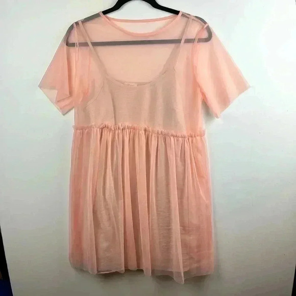 Muse Valley Sz M sheer short sleeve top over a non see through dress peach color - Picture 1 of 4